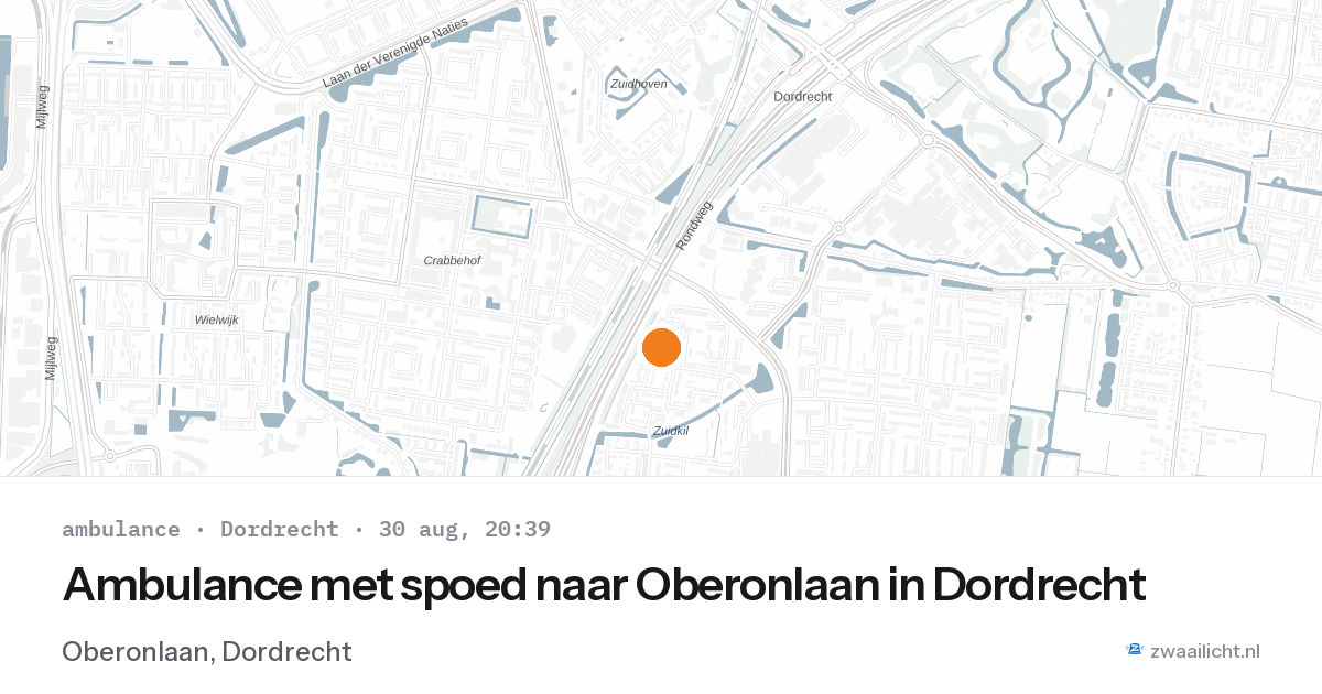 Ambulance met spoed naar Oberonlaan in Dordrecht — 30 aug 2026