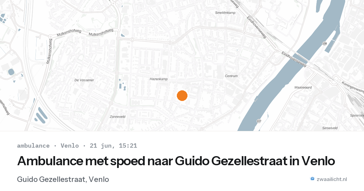 Ambulance met spoed naar Guido Gezellestraat in Venlo — 21 jun 2026