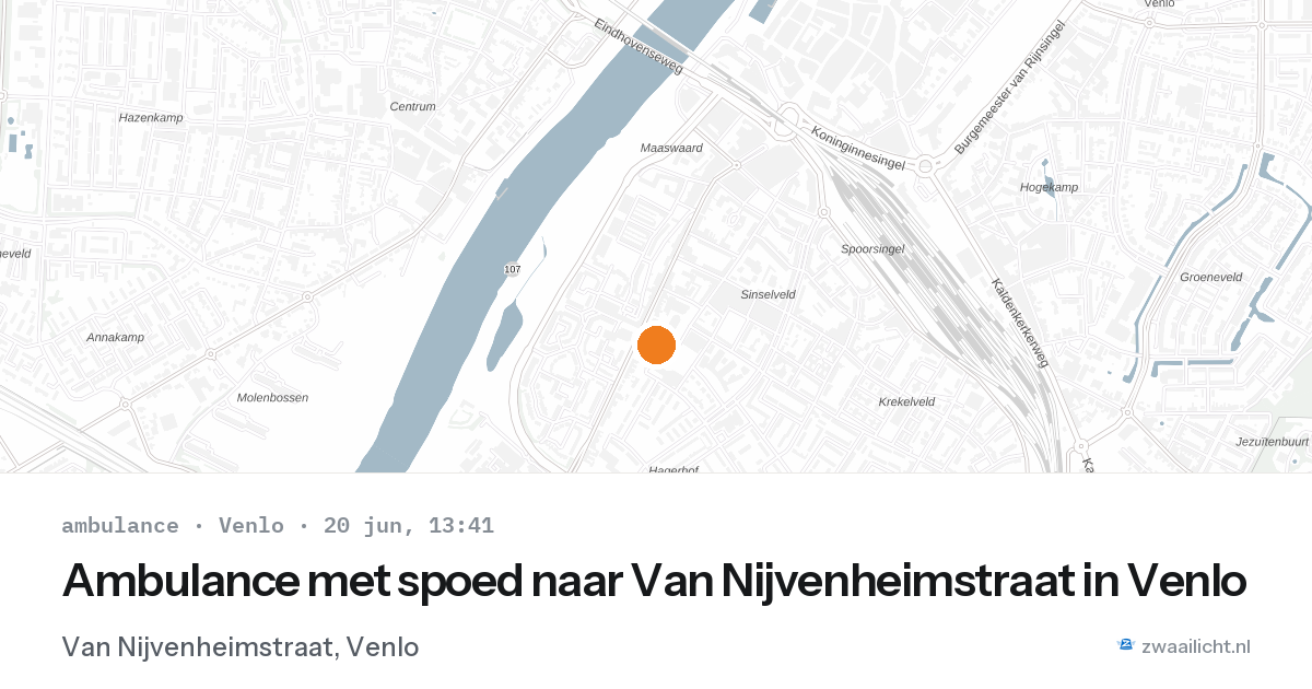 Ambulance met spoed naar Van Nijvenheimstraat in Venlo — 20 jun 2026