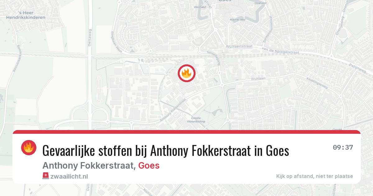 Gevaarlijke stoffen bij Anthony Fokkerstraat in Goes — 8 jul 2026