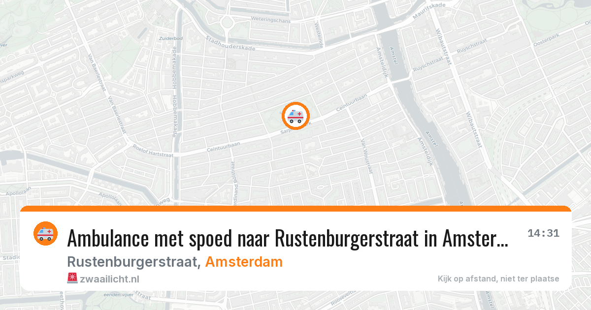 Ambulance met spoed naar Rustenburgerstraat in Amsterdam — 14 aug 2026