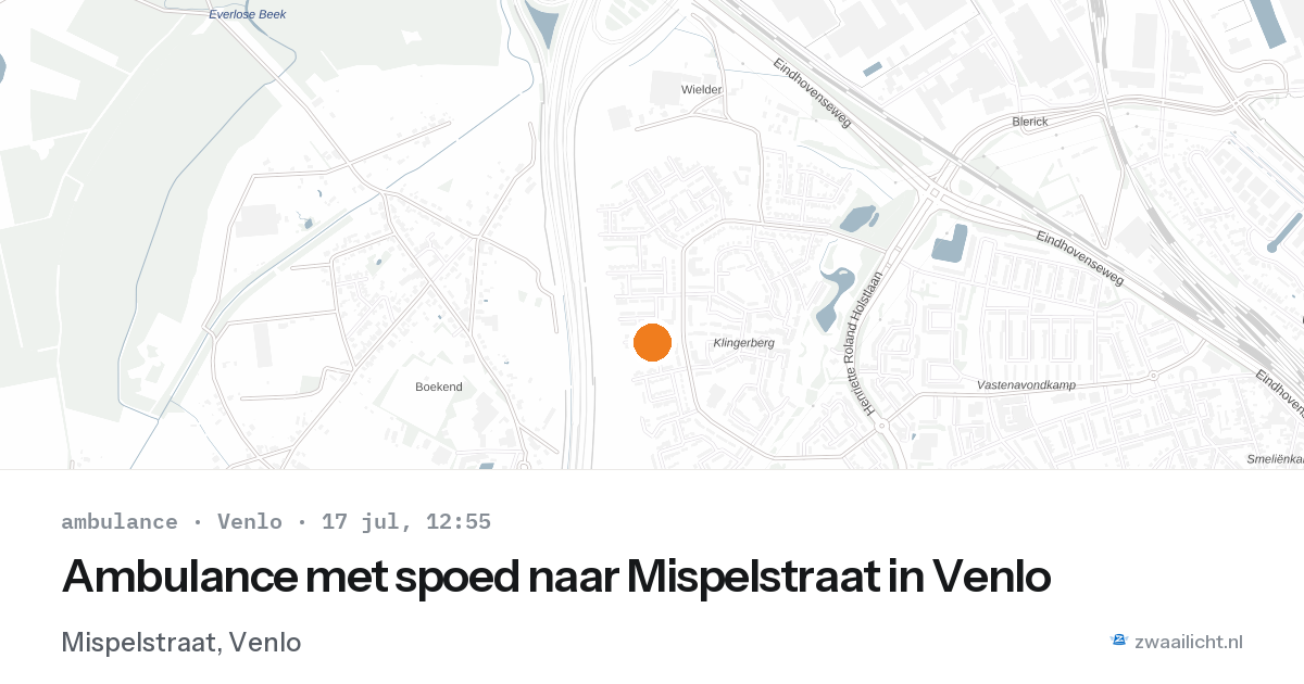 Ambulance met spoed naar Mispelstraat in Venlo — 17 jul 2026
