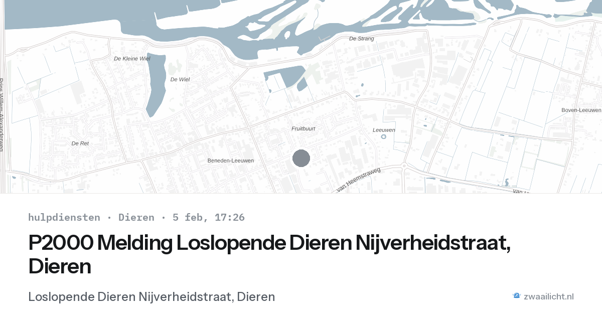 P2000 Melding Loslopende Dieren Nijverheidstraat, Dieren — 5 feb 2026