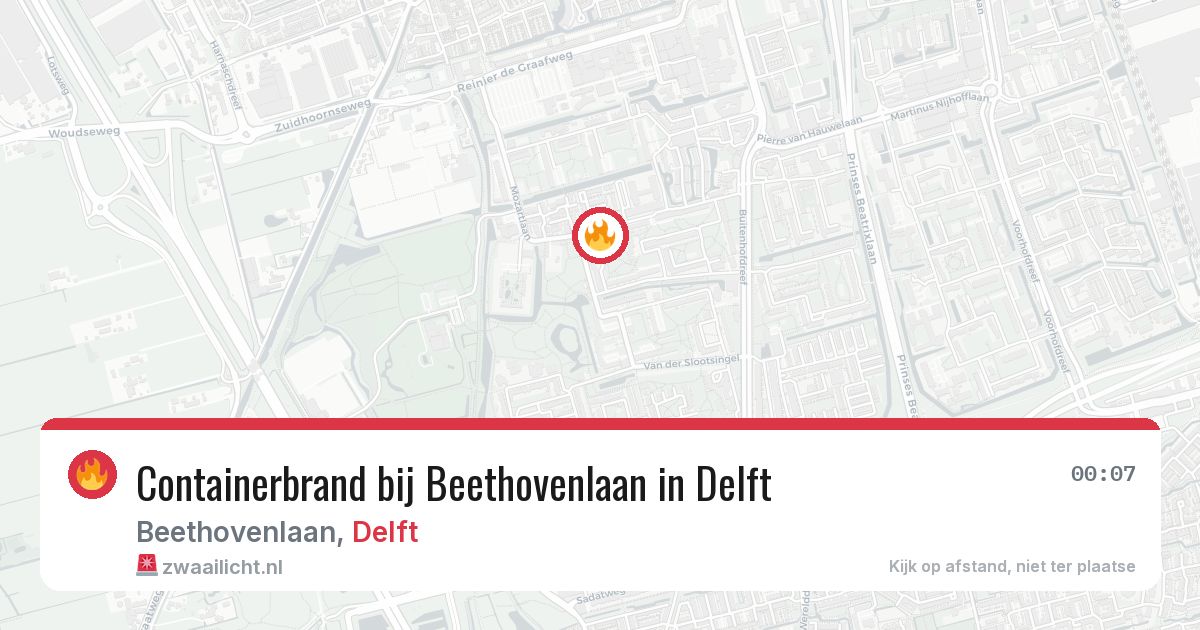 Containerbrand bij Beethovenlaan in Delft — 8 aug 2026