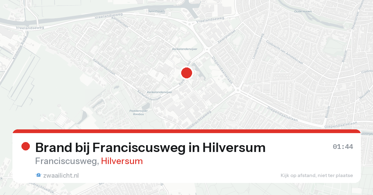 Brand bij Franciscusweg in Hilversum — 20 aug 2026