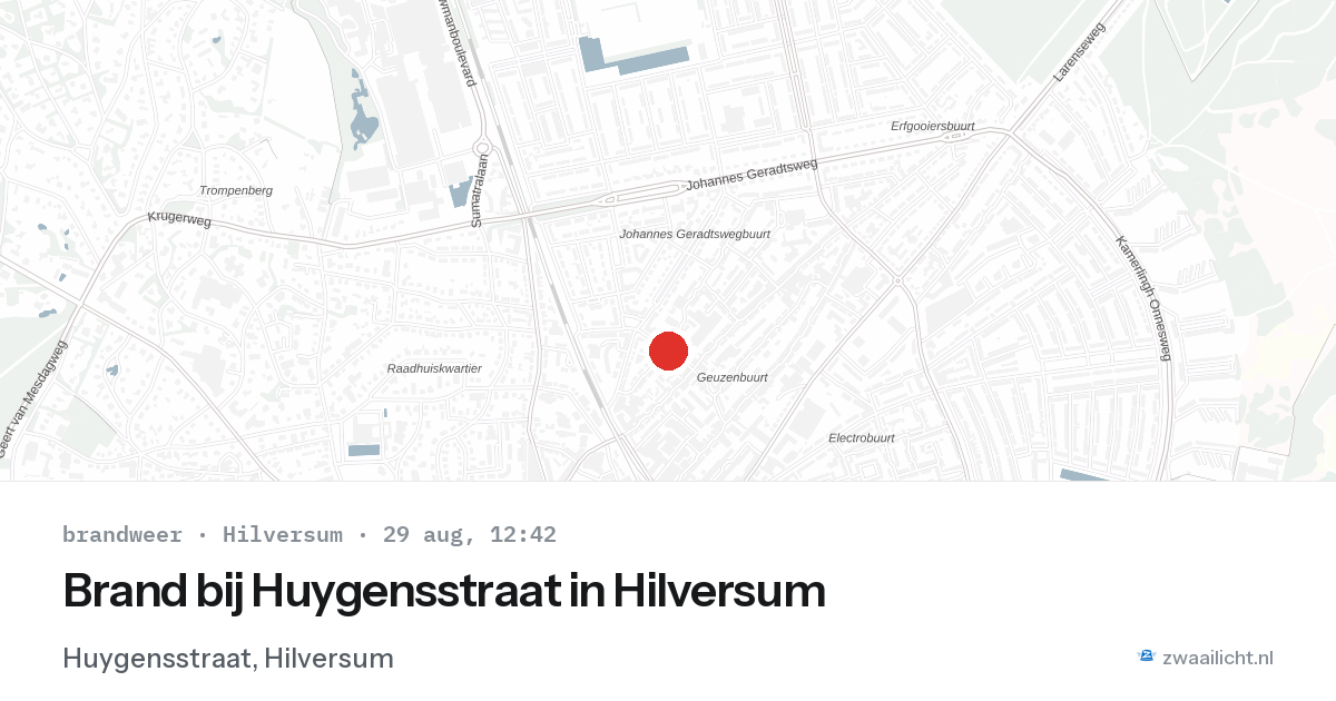 Brand bij Huygensstraat in Hilversum — 29 aug 2026