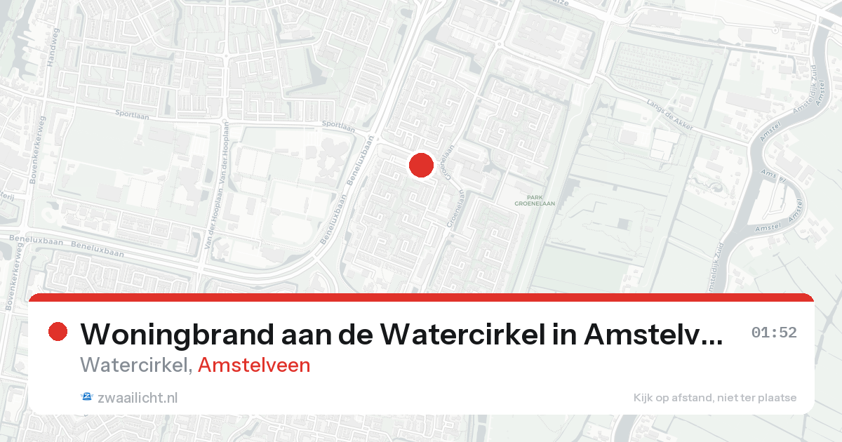 Woningbrand aan de Watercirkel in Amstelveen — 15 aug 2026