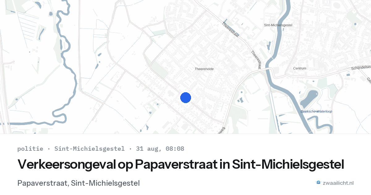 Verkeersongeval op Papaverstraat in Sint-Michielsgestel — 31 aug 2026