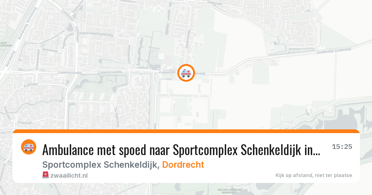 Ambulance met spoed naar Sportcomplex Schenkeldijk in Dordrecht — 23 mei 2026