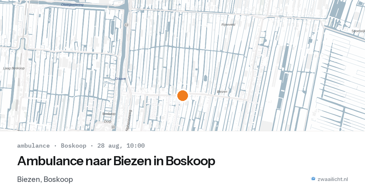 Ambulance naar Biezen in Boskoop — 28 aug 2026