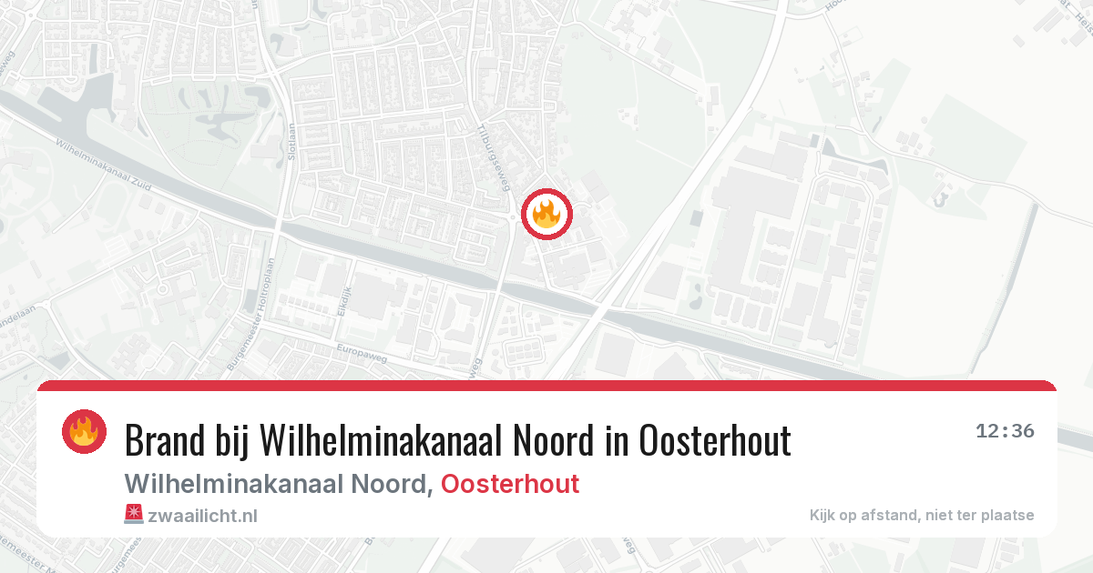 Brand bij Wilhelminakanaal Noord in Oosterhout — 24 jul 2026