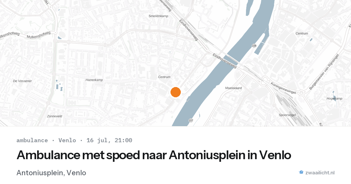 Ambulance met spoed naar Antoniusplein in Venlo — 16 jul 2026