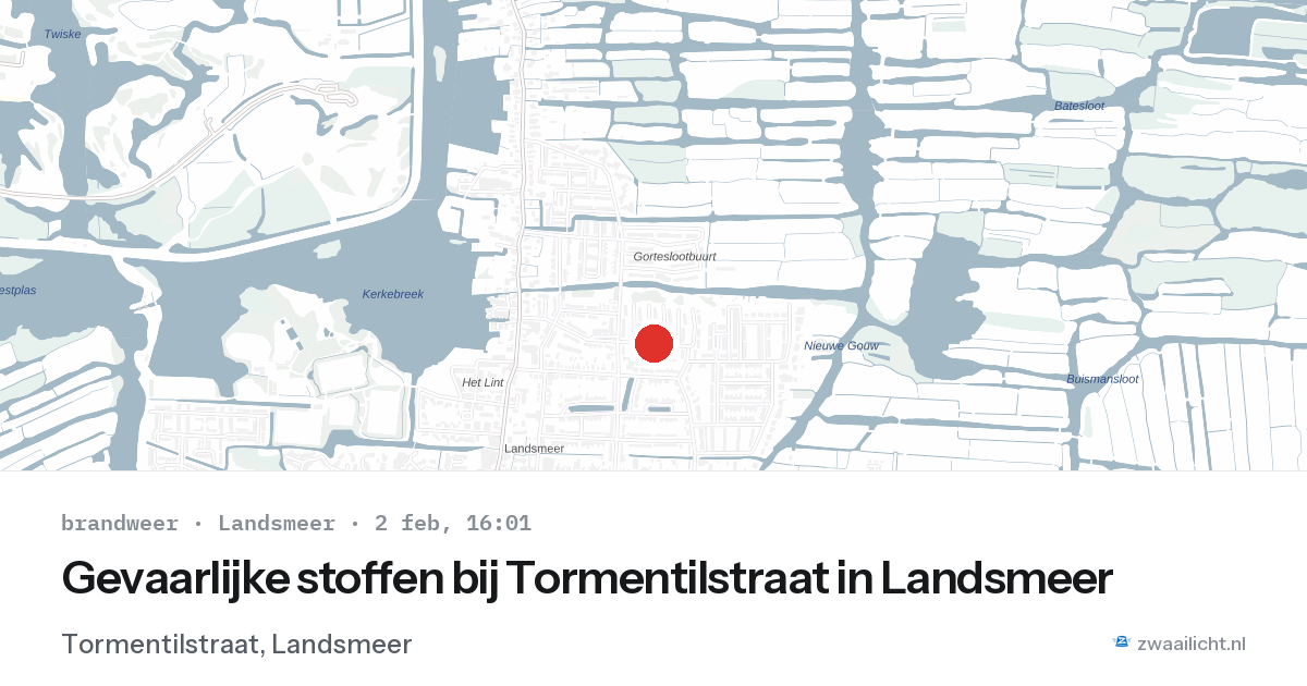 Gevaarlijke stoffen bij Tormentilstraat in Landsmeer — 2 feb 2026