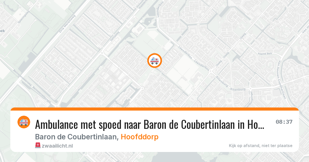 Ambulance met spoed naar Baron de Coubertinlaan in Hoofddorp — 13 aug 2026