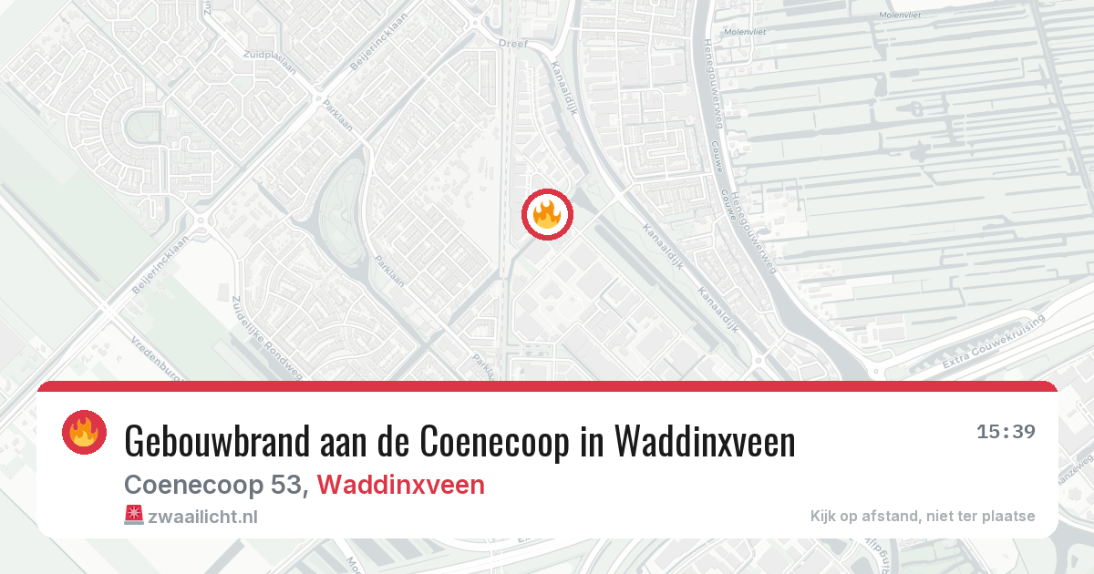 Gebouwbrand aan de Coenecoop in Waddinxveen — 20 jun 2026