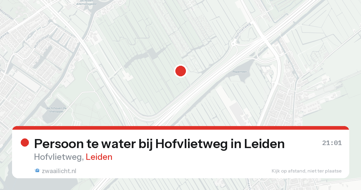 Persoon te water bij Hofvlietweg in Leiden — 18 aug 2026