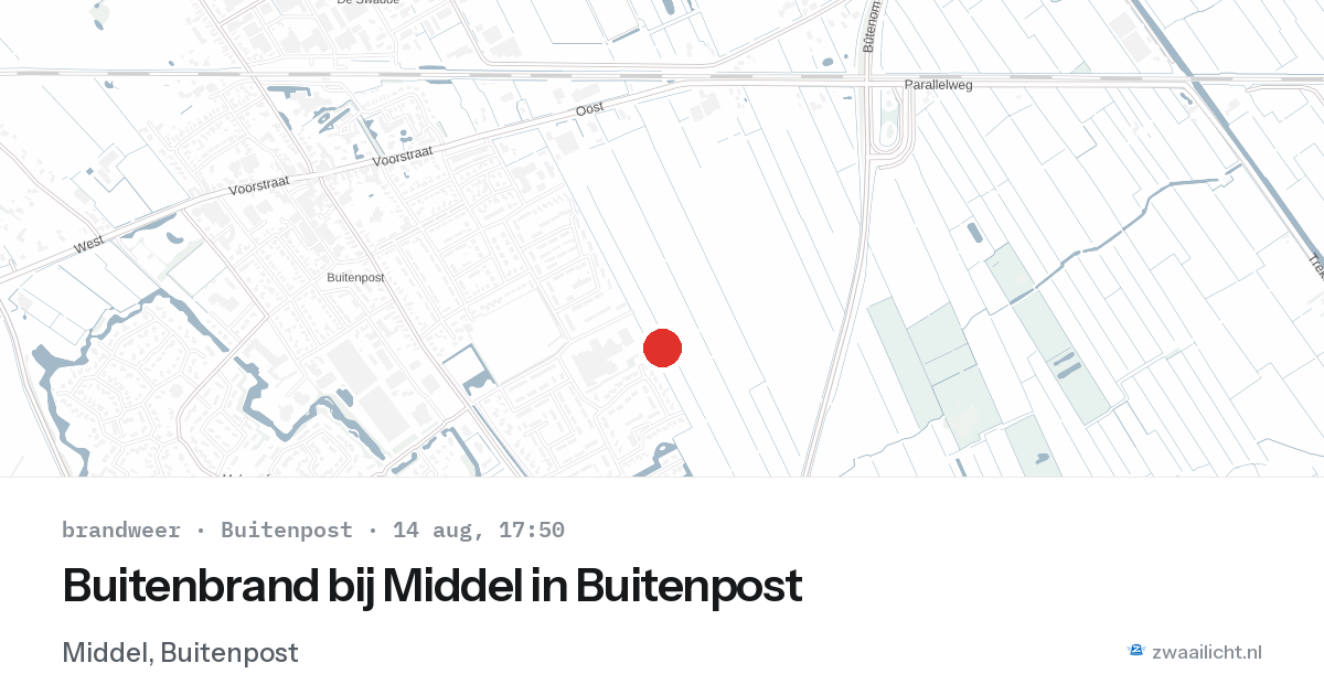 Buitenbrand bij Middel in Buitenpost — 14 aug 2026