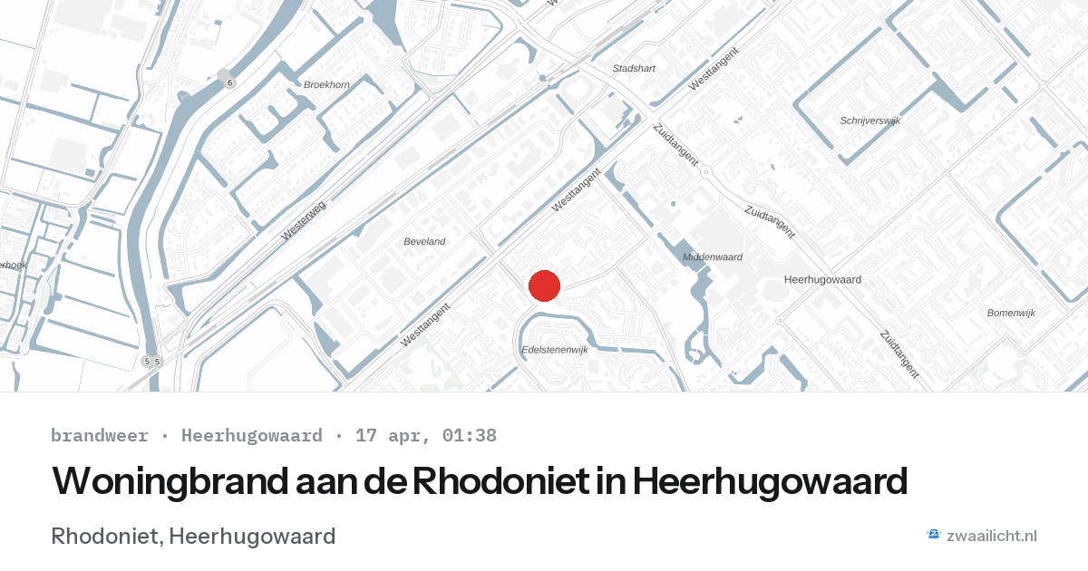 Woningbrand aan de Rhodoniet in Heerhugowaard — 16 apr 2026