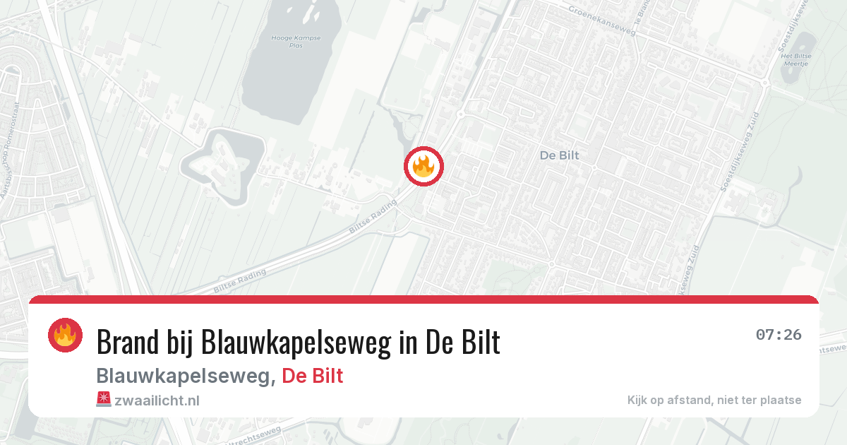 Brand bij Blauwkapelseweg in De Bilt — 13 aug 2026