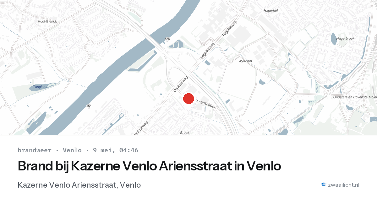 Brand bij Kazerne Venlo Ariensstraat in Venlo — 9 mei 2026