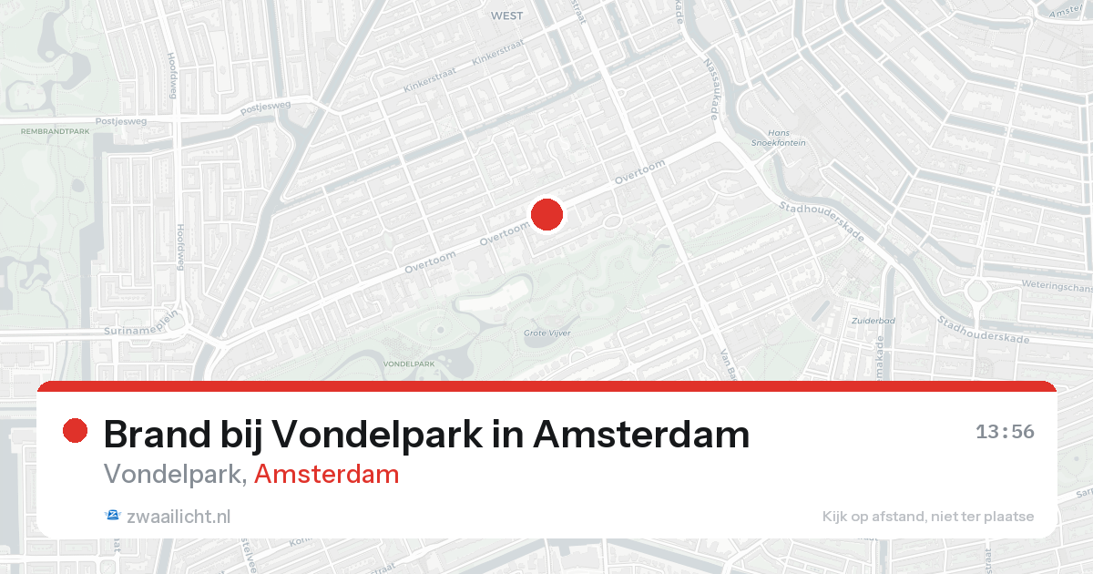 Brand bij Vondelpark in Amsterdam — 21 aug 2026