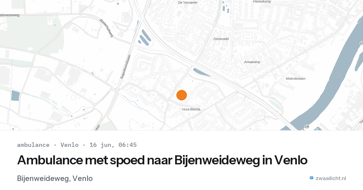 Ambulance met spoed naar Bijenweideweg in Venlo — 16 jun 2026