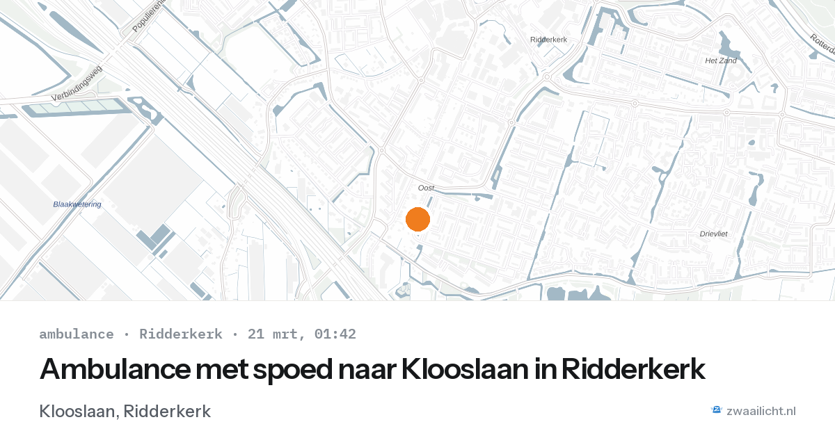 Ambulance met spoed naar Klooslaan in Ridderkerk — 21 mrt 2026