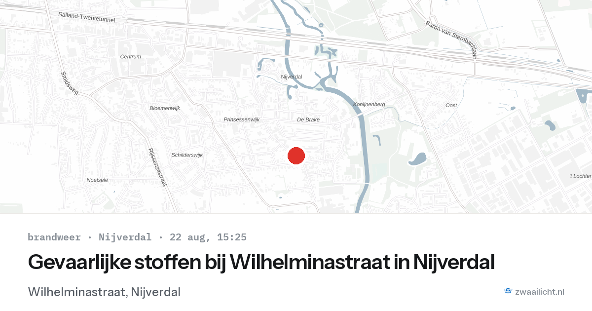 Gevaarlijke stoffen bij Wilhelminastraat in Nijverdal — 22 aug 2026