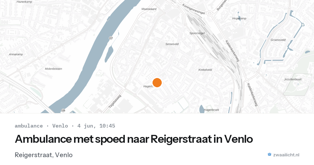 Ambulance met spoed naar Reigerstraat in Venlo — 4 jun 2026