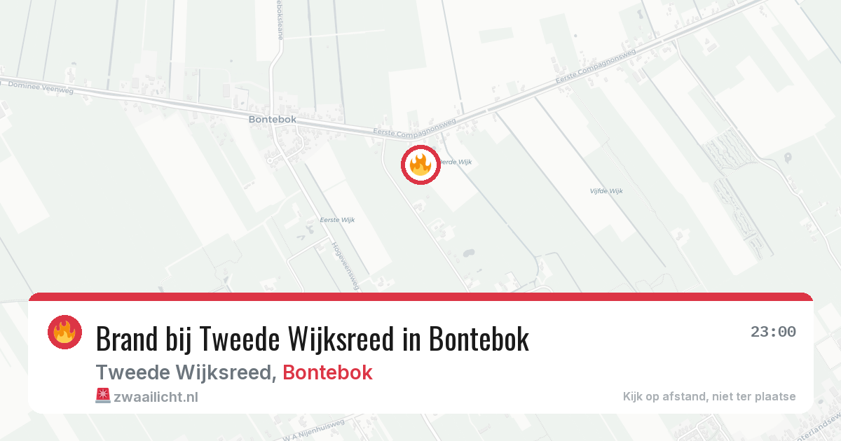 Brand bij Tweede Wijksreed in Bontebok — 13 mrt 2026
