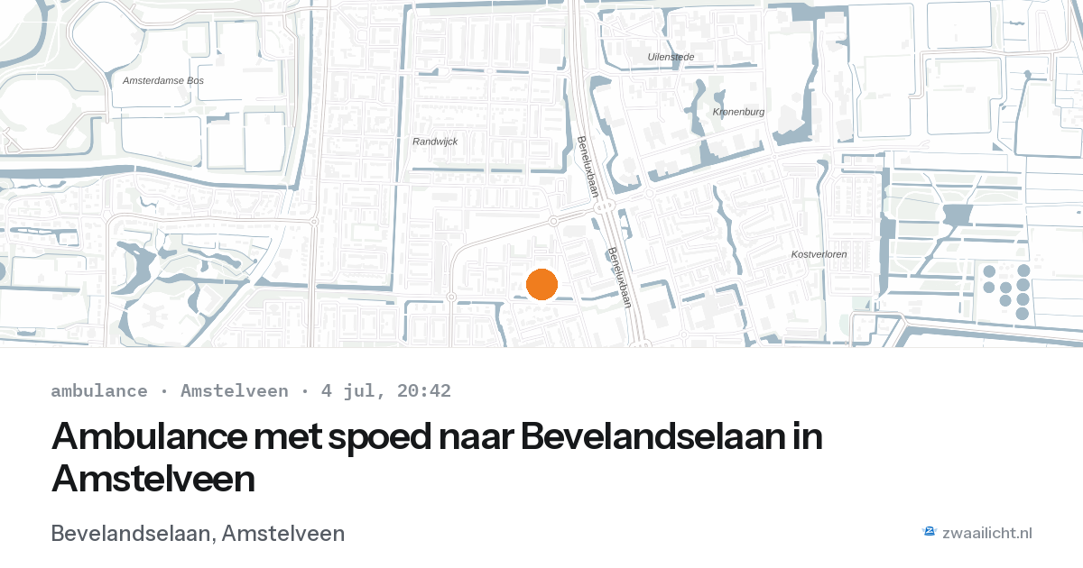 Ambulance met spoed naar Bevelandselaan in Amstelveen — 4 jul 2026