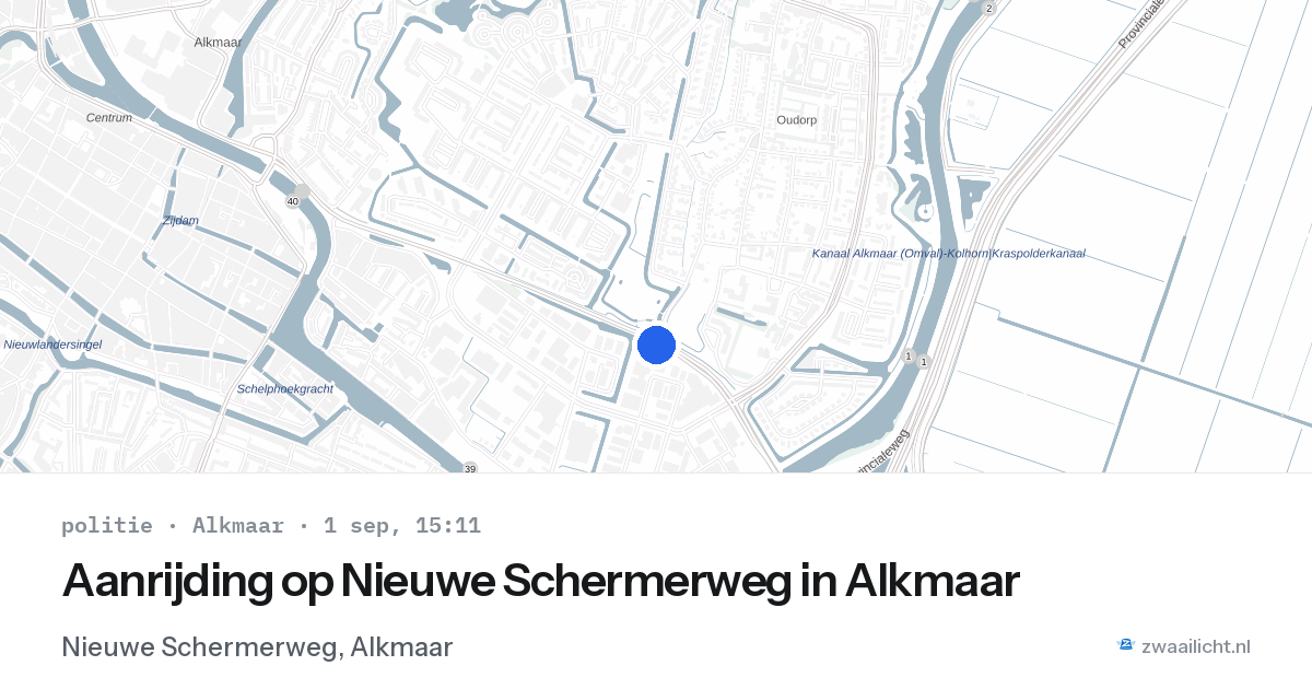 Aanrijding op Nieuwe Schermerweg in Alkmaar — 1 sep 2026
