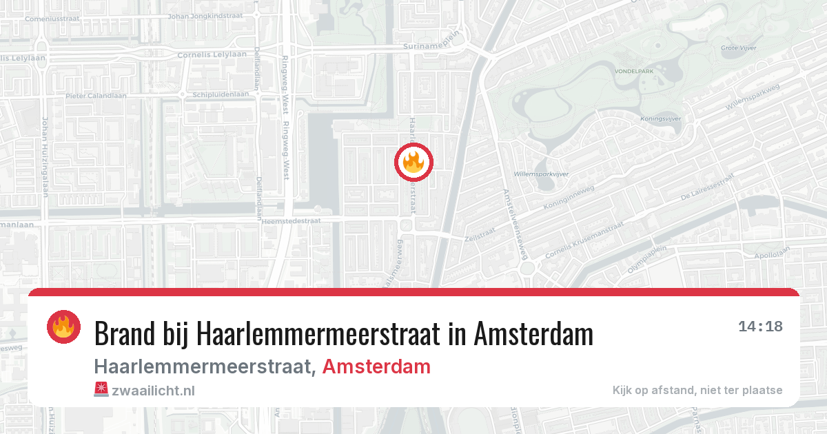 Brand bij Haarlemmermeerstraat in Amsterdam — 6 aug 2026