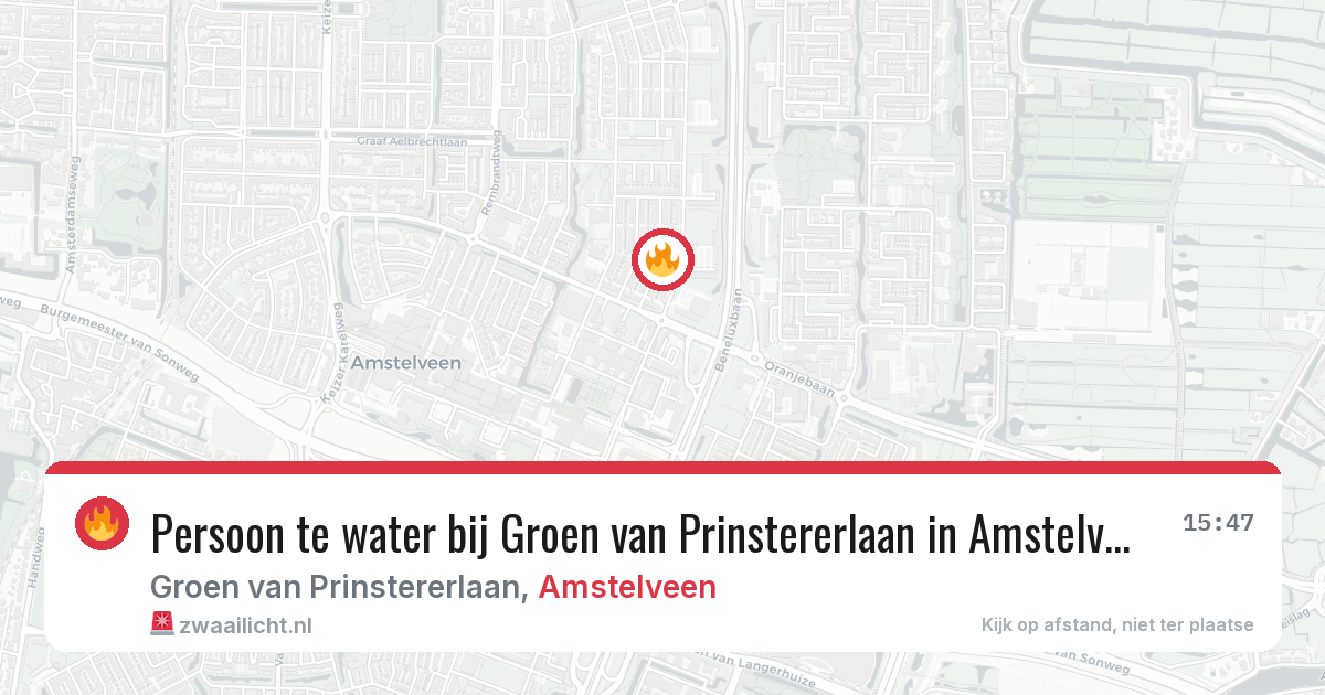 Persoon te water bij Groen van Prinstererlaan in Amstelveen — 26 jun 2026