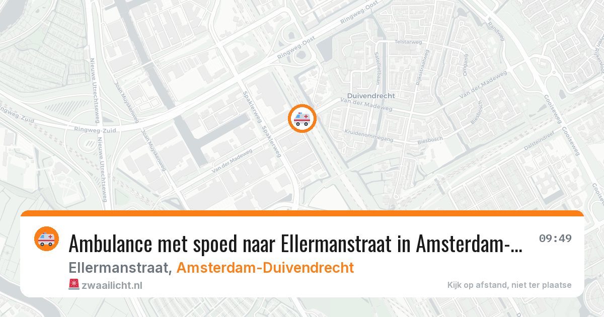 Ambulance met spoed naar Ellermanstraat in Amsterdam-Duivendrecht — 17 jun 2026