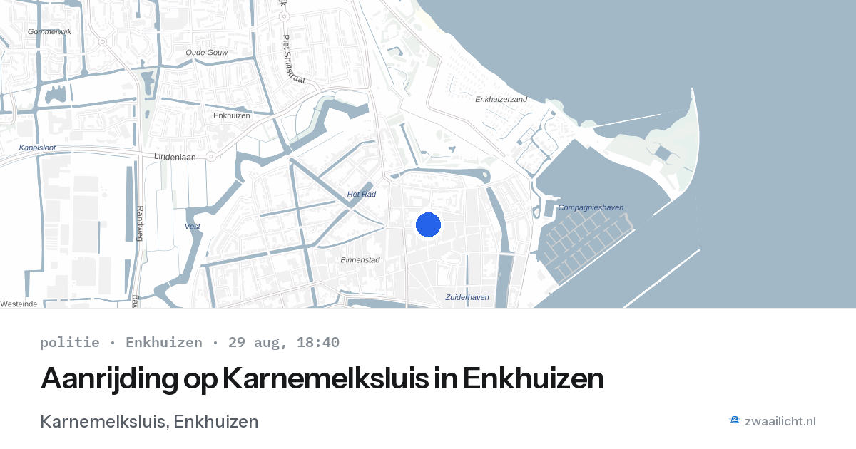 Aanrijding op Karnemelksluis in Enkhuizen — 29 aug 2026