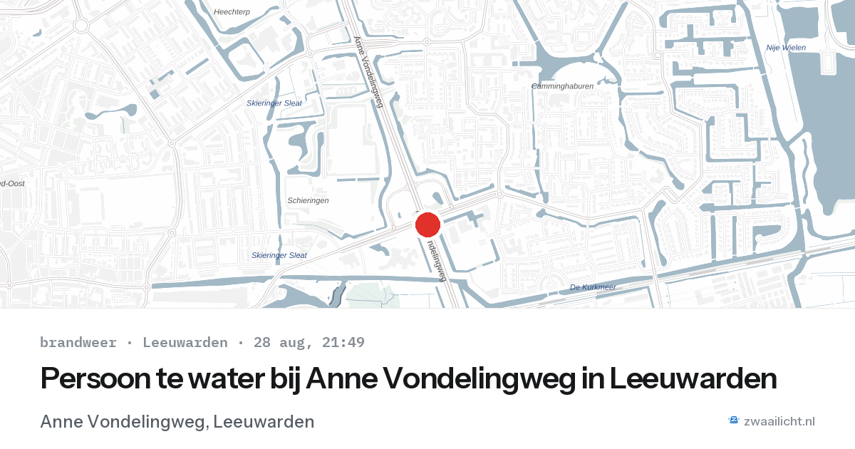 Persoon te water bij Anne Vondelingweg in Leeuwarden — 28 aug 2026