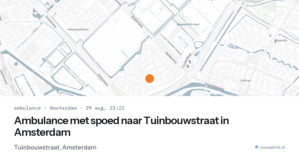 Ambulance met spoed naar Tuinbouwstraat in Amsterdam — 29 aug 2026
