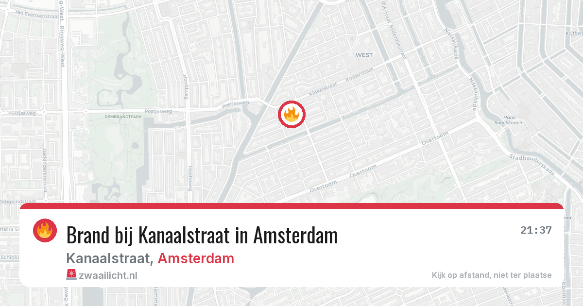 Brand bij Kanaalstraat in Amsterdam — 9 aug 2026