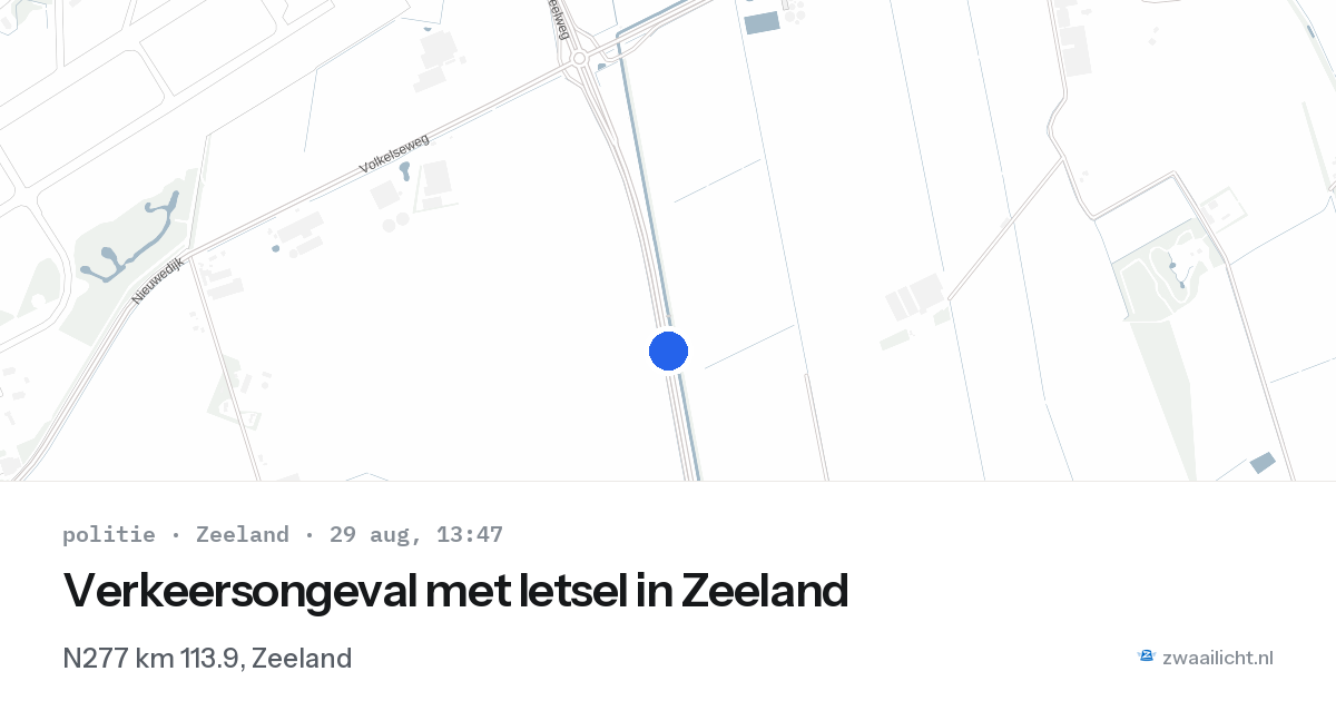 Verkeersongeval met letsel in Zeeland — 29 aug 2026