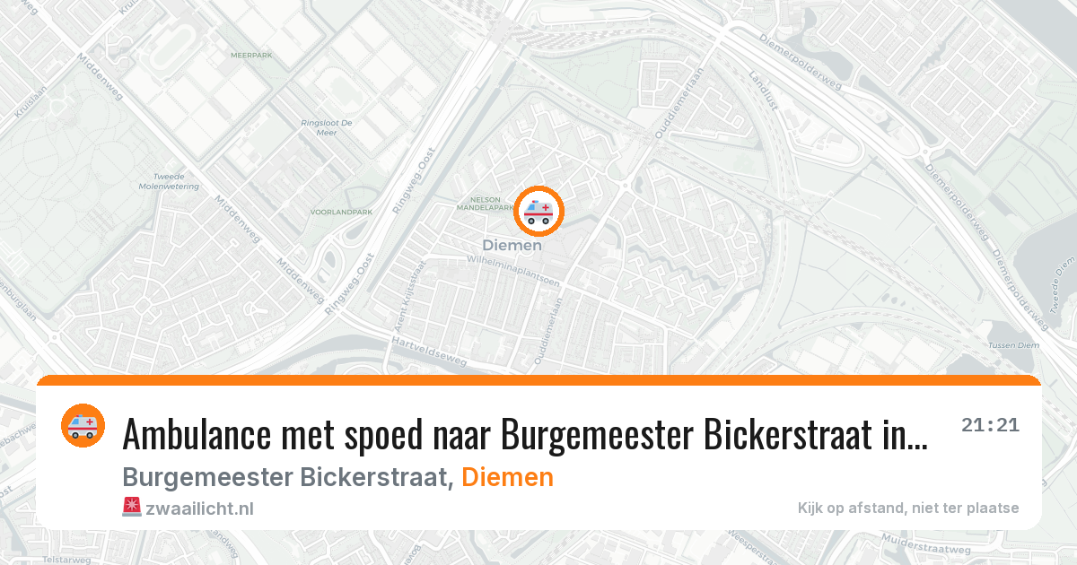 Ambulance met spoed naar Burgemeester Bickerstraat in Diemen — 9 jul 2026