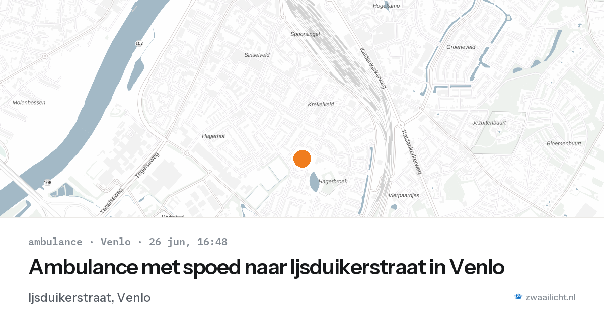 Ambulance met spoed naar Ijsduikerstraat in Venlo — 26 jun 2026