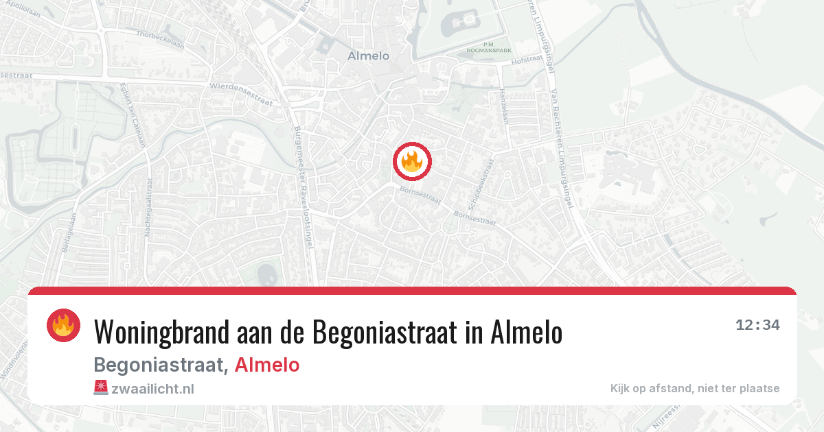 Woningbrand aan de Begoniastraat in Almelo — 9 aug 2026