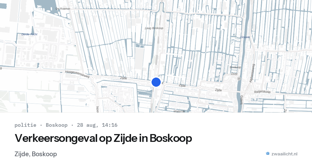 Verkeersongeval op Zijde in Boskoop — 28 aug 2026