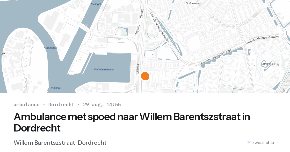 Ambulance met spoed naar Willem Barentszstraat in Dordrecht — 29 aug 2026