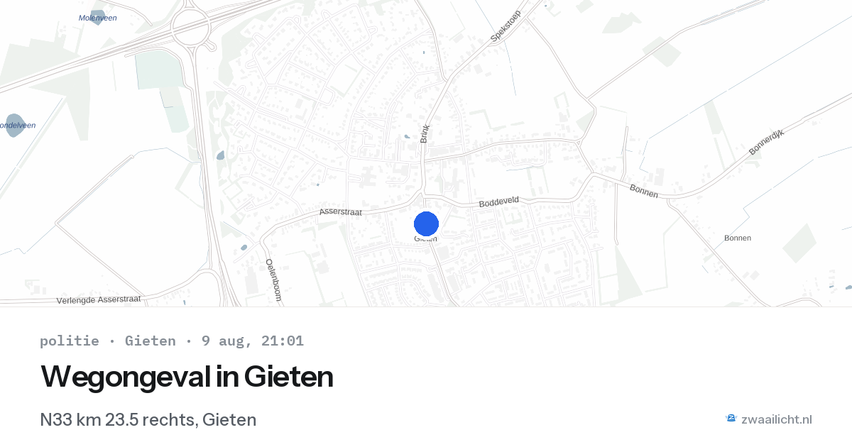 Wegongeval in Gieten — 9 aug 2026