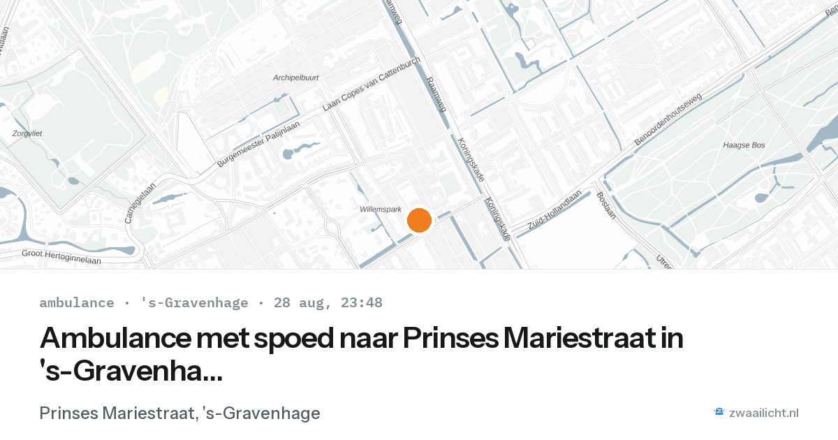 Ambulance met spoed naar Prinses Mariestraat in 's-Gravenhage — 28 aug 2026