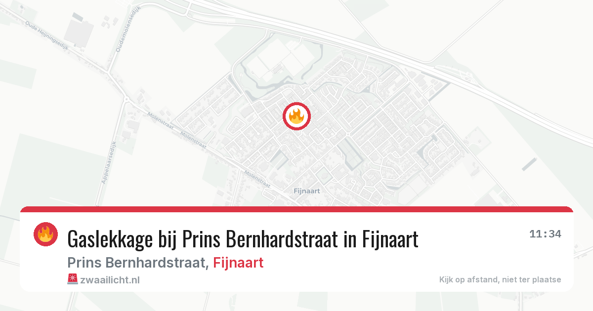 Gaslekkage bij Prins Bernhardstraat in Fijnaart — 23 jun 2026
