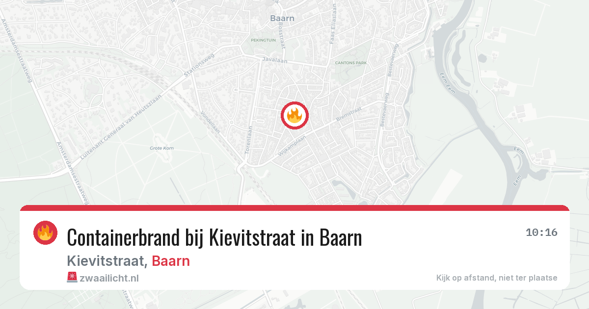 Containerbrand bij Kievitstraat in Baarn — 26 apr 2026