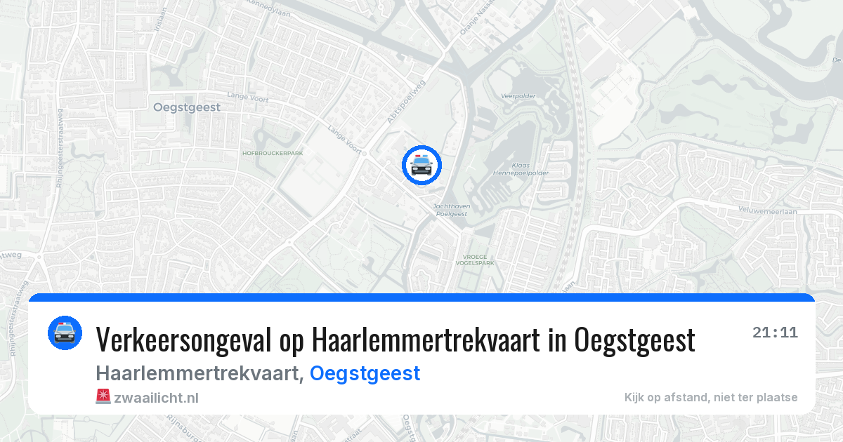 Verkeersongeval op Haarlemmertrekvaart in Oegstgeest — 15 apr 2026